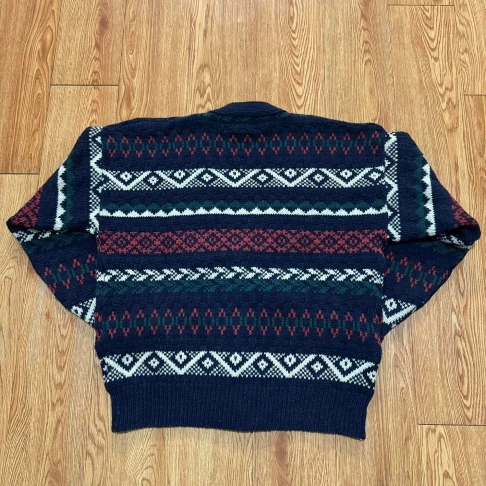American Eagle Cardigan Vintage Wool Striped Multicolor‎ 90s Cozy Size Medium - Picture 3 of 6